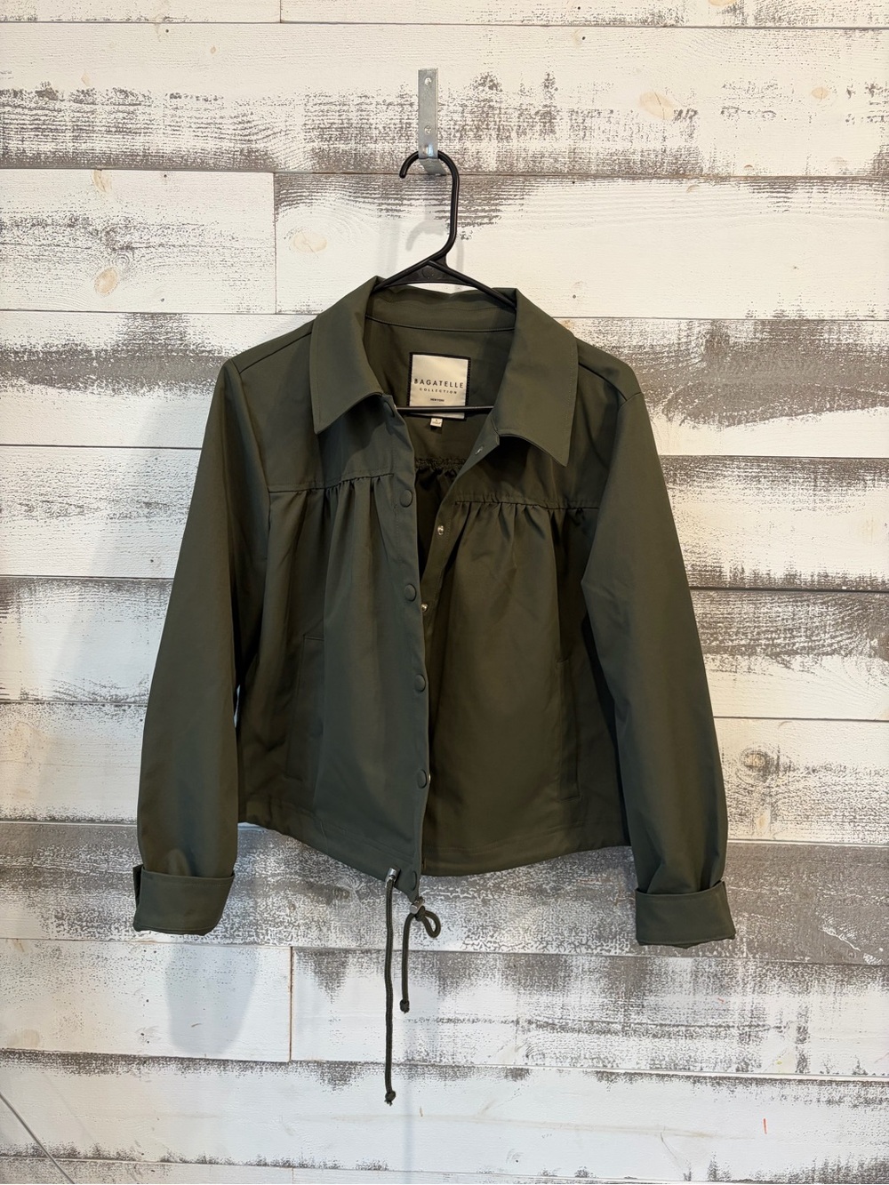 Bagatelle Collection Olive Green Utility Jacket Snap Front Drawstring Size S